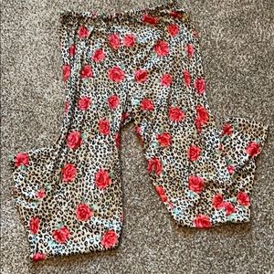 Leopard and Rose Print Pajama Pants size M.